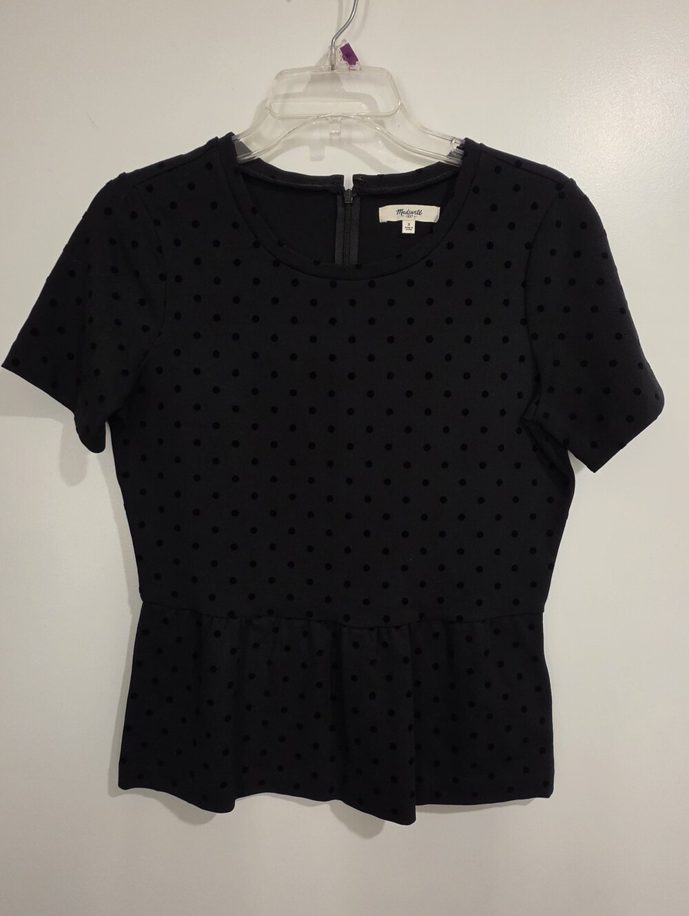 Madewell Black Polka Dot Peplum Top Sz Small